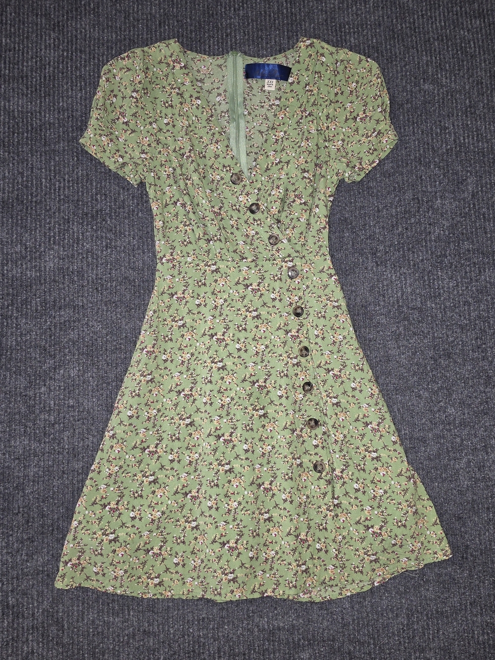 Blue Rain Green Floral Faux Button-Down Midi Dress